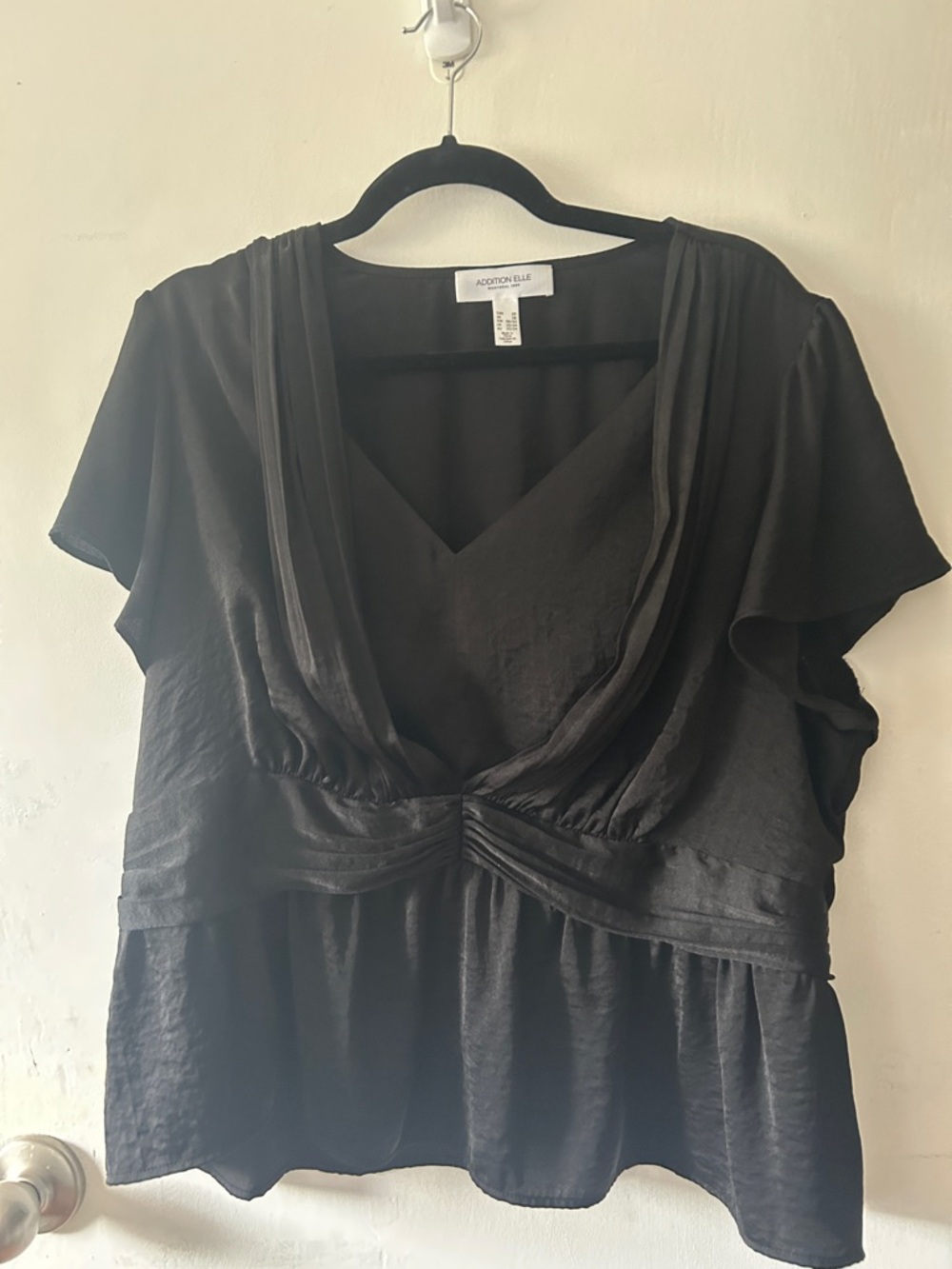 Addition Elle Black V-Neck Draped Peplum Blouse